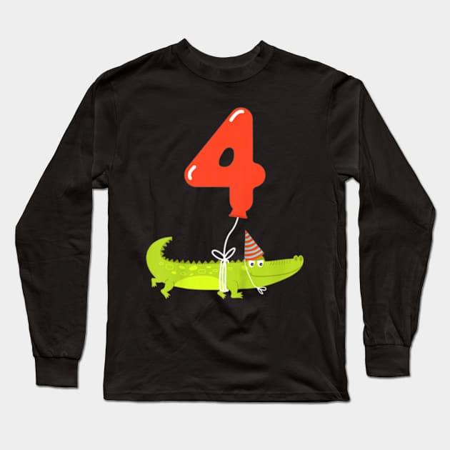 Kids 4th Birthday Shirt  4 Year Old Alligator Crocodile Long Sleeve T-Shirt by AstridLdenOs